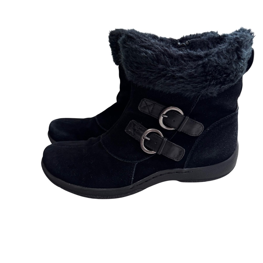 Bare Traps‎ Harleen Suede Winter Boots Faux Fur Buckle Accents Black 8.5M